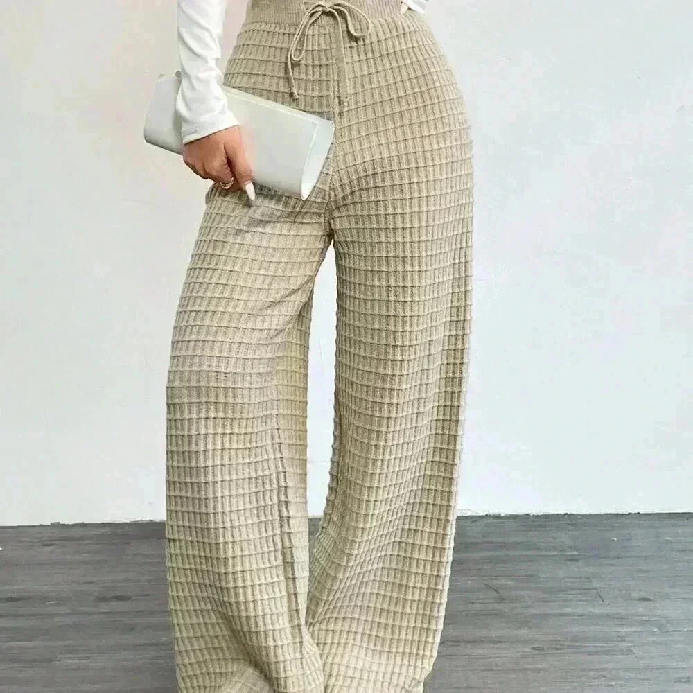 Khaki Casual Women's Flare Knitted Pants - Picture 4 of 6